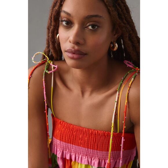 Farm Rio-Anthropologie Sleeveless Smocked Tiered Midi Dress Size Extra Large - Picture 6 of 12